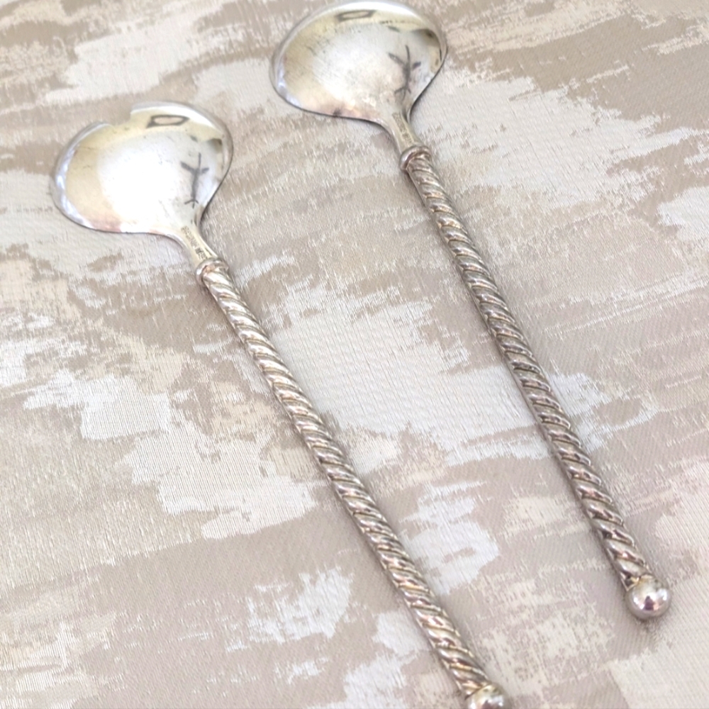 VTG TWO PIECES E.P.ZINC ITALY SALAD SERVING SET WITH TWISTED HANDLES PAUL REVERE - Picture 6 of 8
